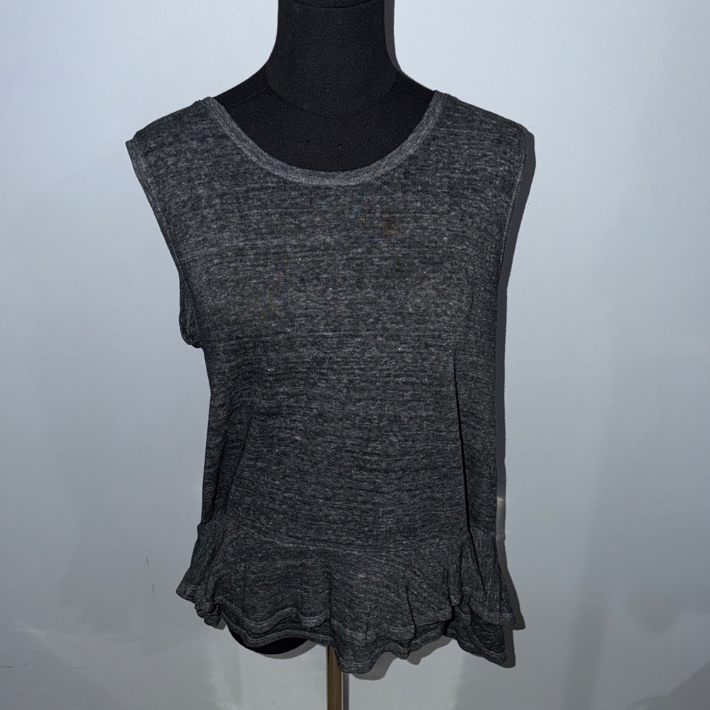 GAP Linen Blend Charcoal Ruffle Hem Tank Top